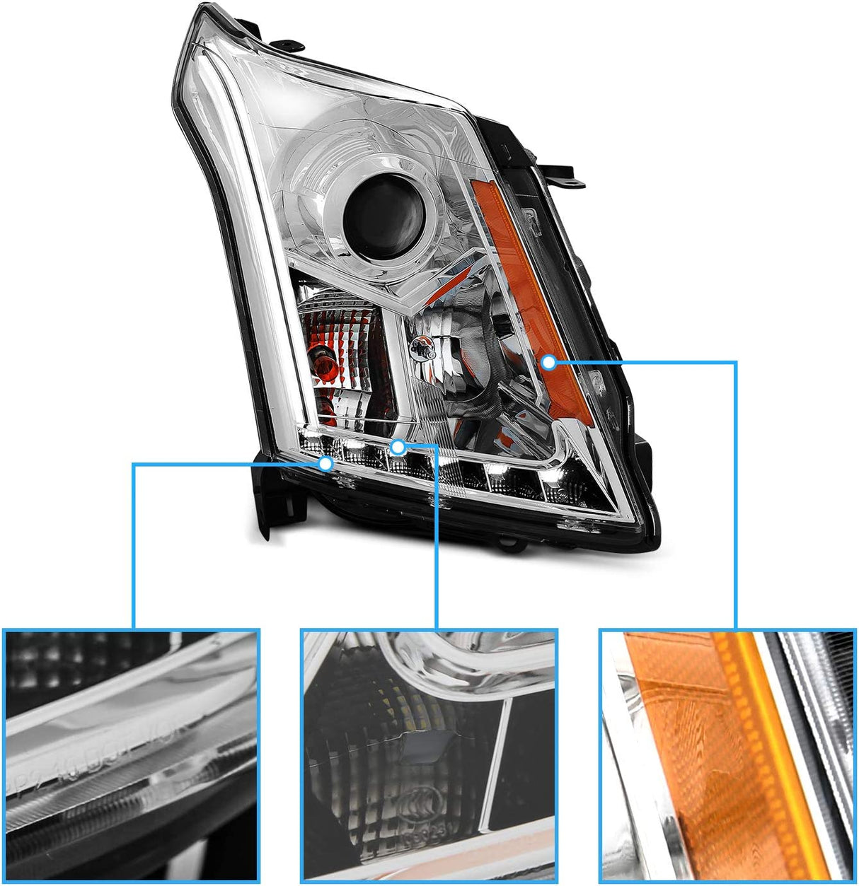 Amerilite Chrome Projector Replacement Headlights LED Boards For 20102016 Cadillac Srx Version Only Passenger And Driver Side