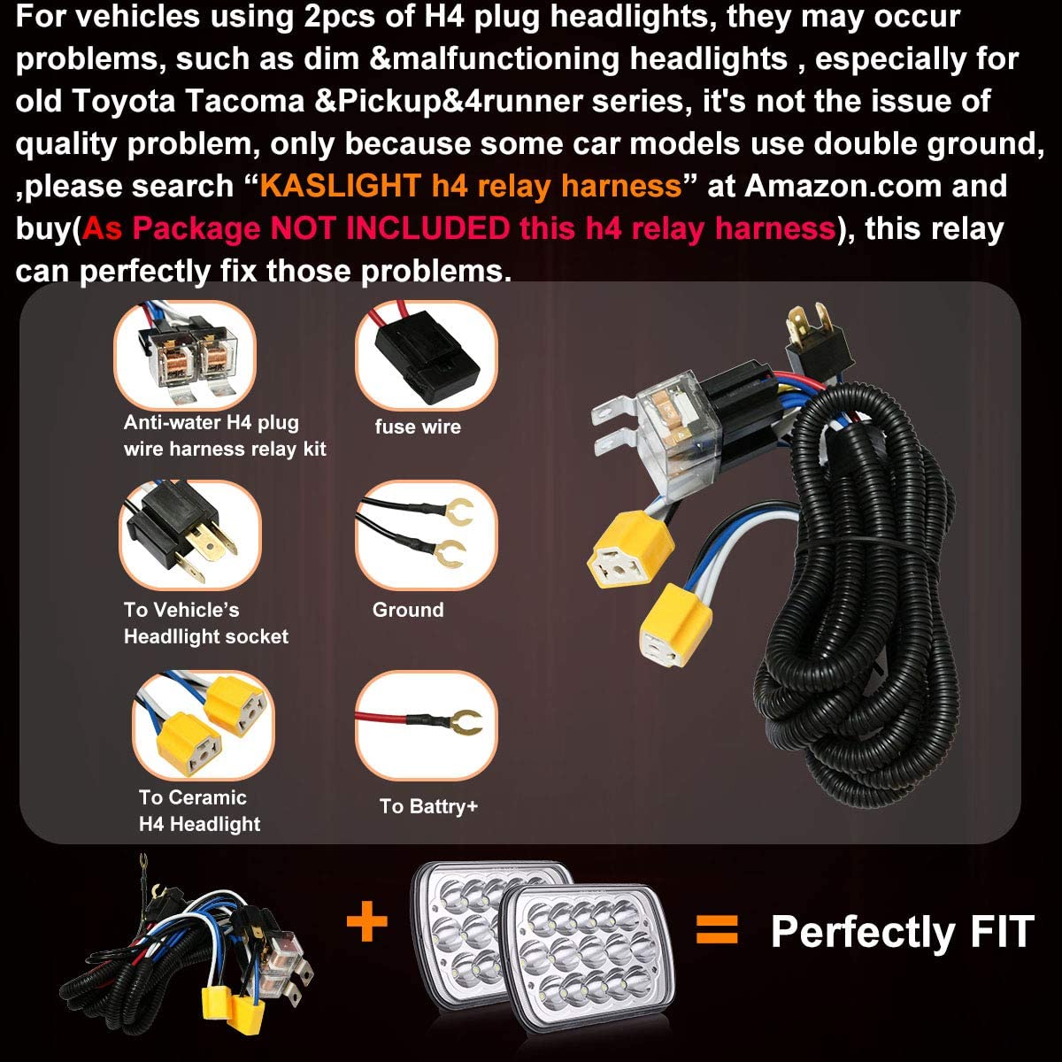 H5054 Kaslight 5x7 LED Headlights 7x6 Highlow Beam Sealed H4 9003 6054 Socket For Jeep Wrangler Yj Xj S10 Pickup Chevy Blazer Express Vancherokee Truck Ford E250