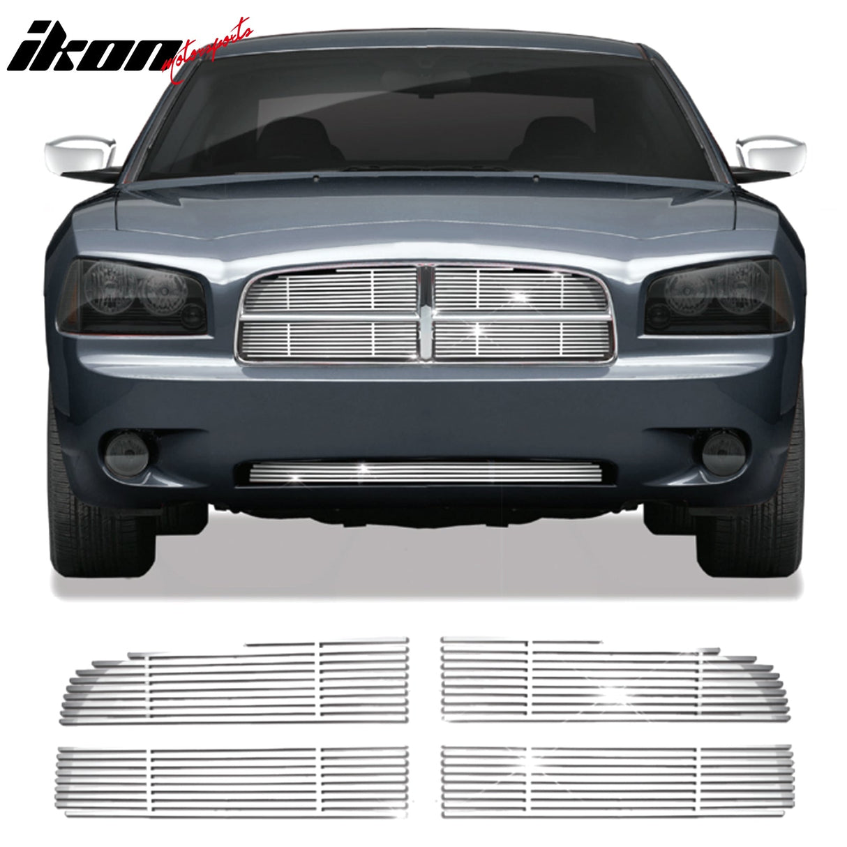 2006-2010 Dodge Charger Chrome Front Bumper Grille Stainless Steel 4PC