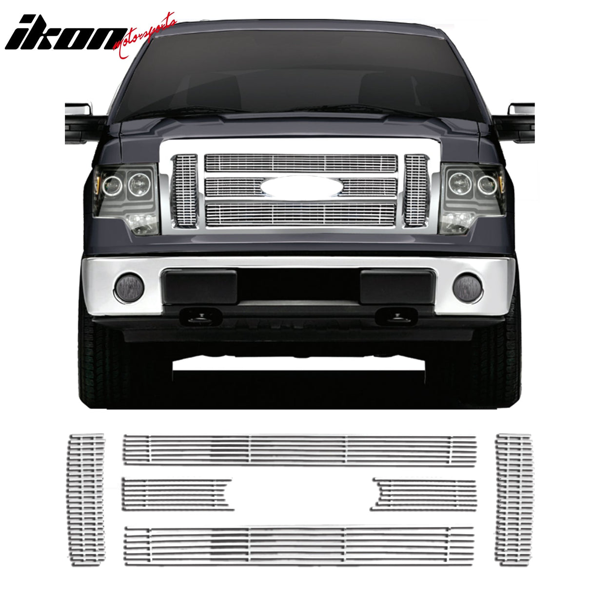 2009-2010 Ford F-150 King Ranch Billet Upper Grille Inserts Chrome 6PC
