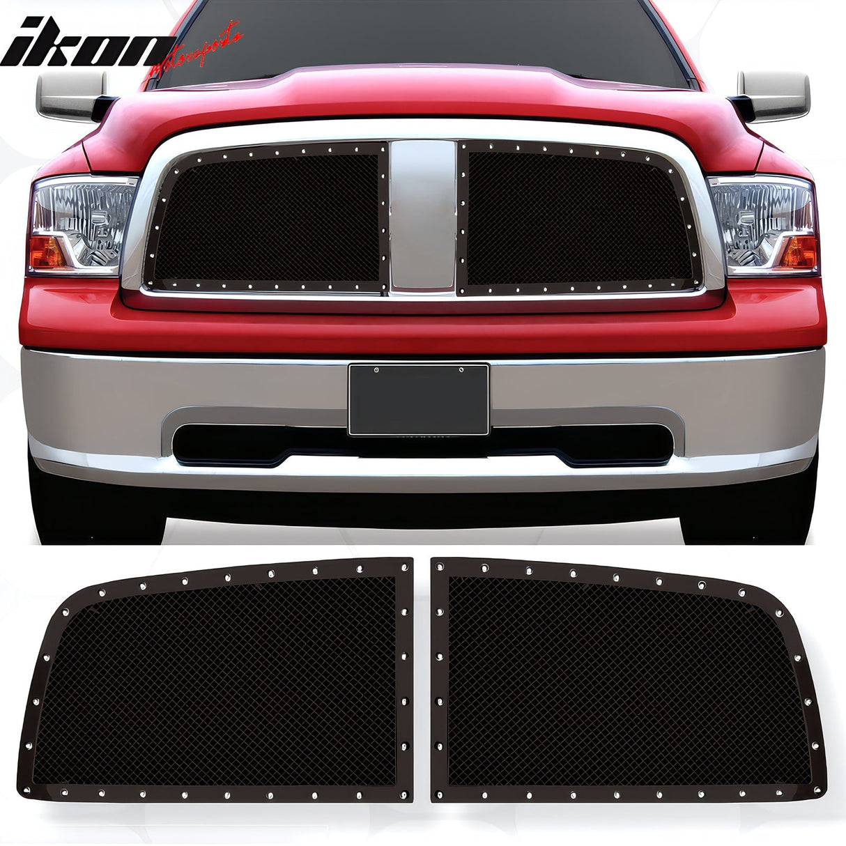2009-2012 Dodge Ram 1500 Mesh Chrome Front Grille Stainless Steel 2PCS