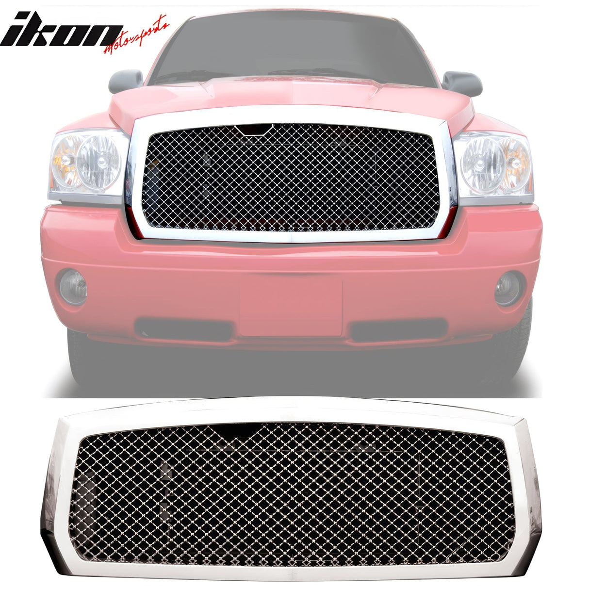 2005-2007 Dodge Dakota Chrome Front Hood Grille ABS Bently Mesh Style