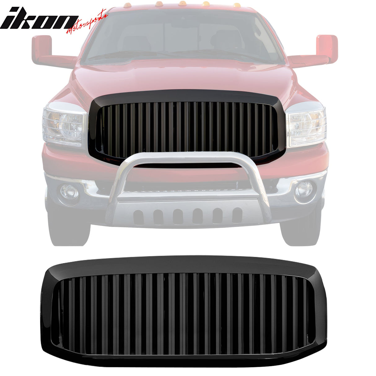 2006-2008 Ram 1500/2500/3500 Vertical Style Upper Grille Black ABS