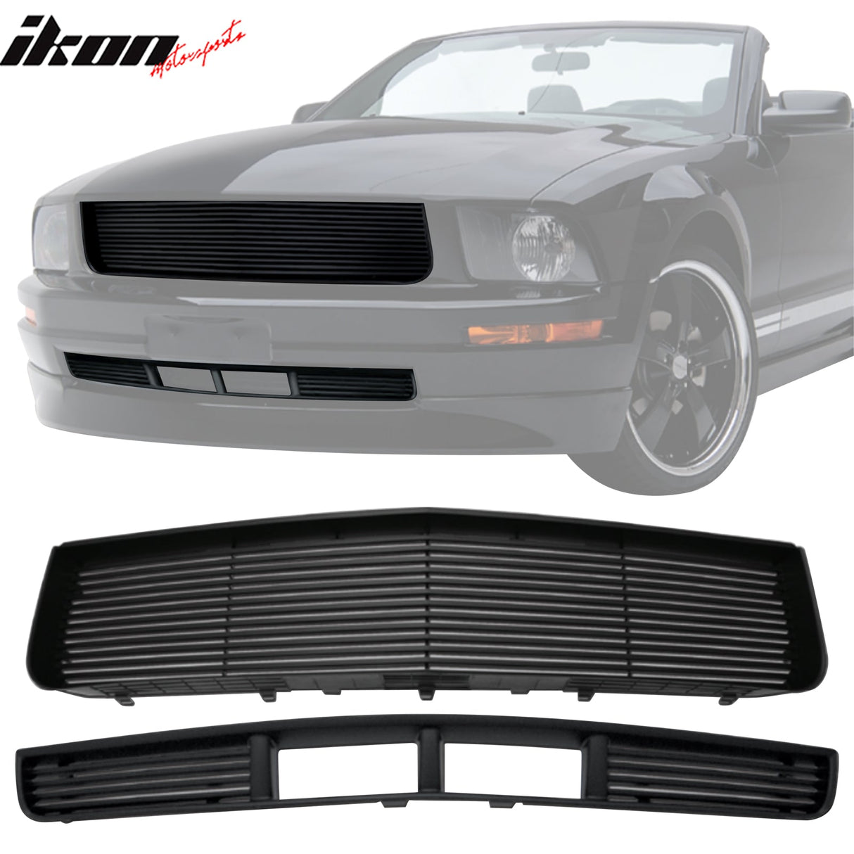 2005-2009 Ford Mustang V6 Billet Style Black Front Upper Grille ABS