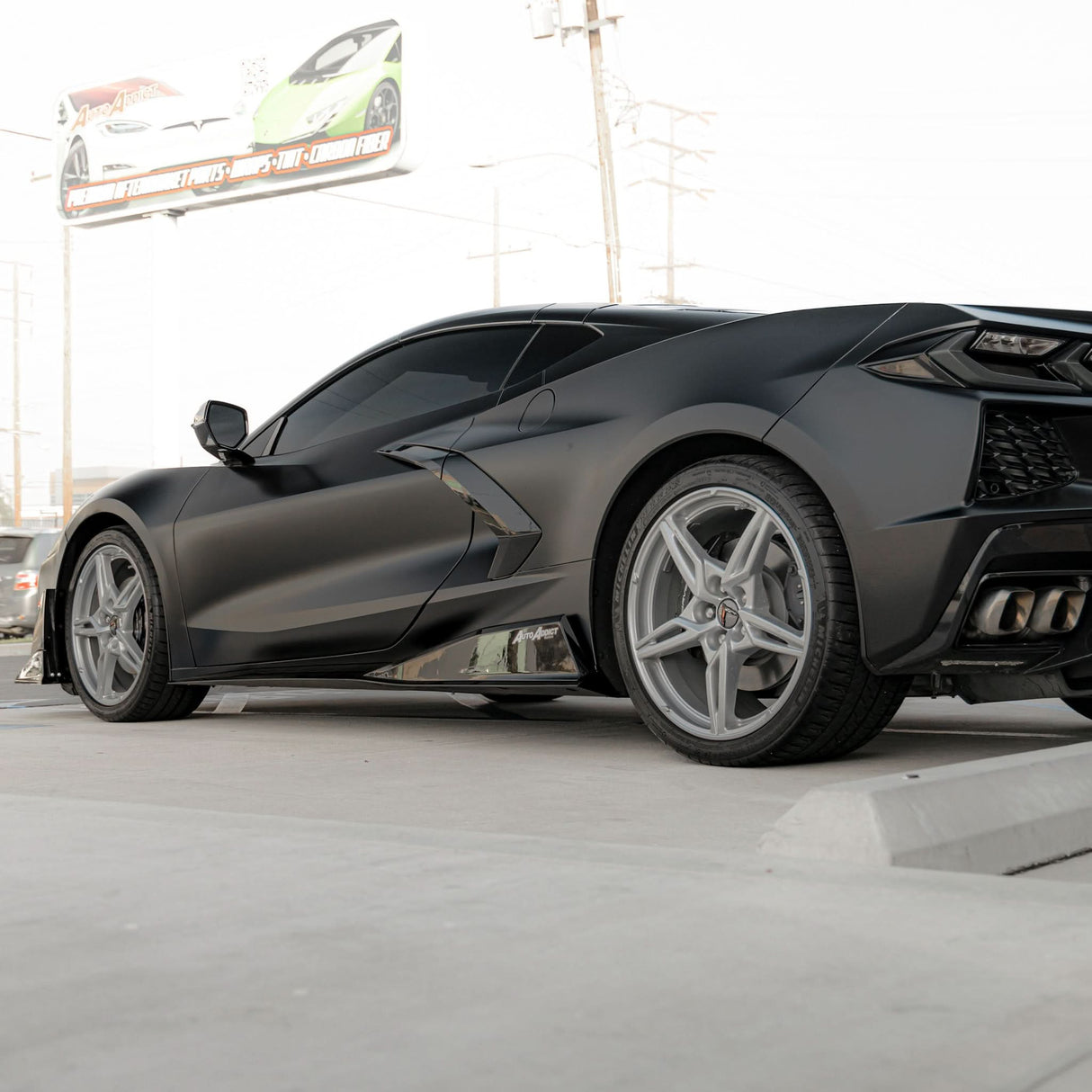 2020-2024 Corvette C8 Stingray Evo Style Side Skirts Gloss Black Pair