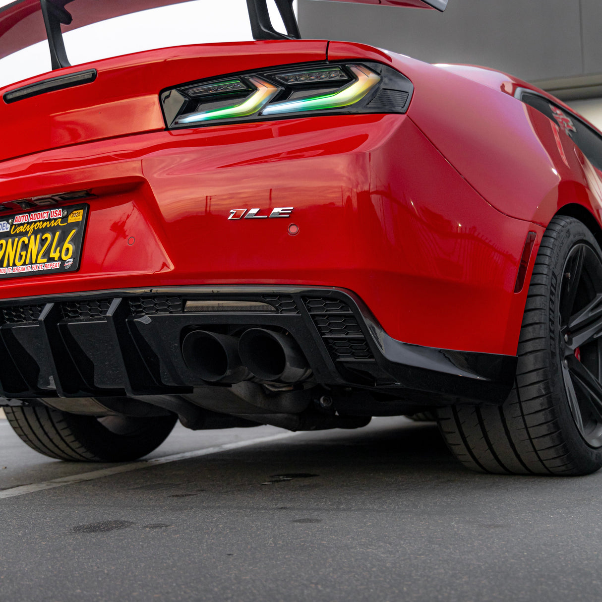 2016-2025 Chevy Camaro Evo Style Shark Fins Rear Diffuser Quad/Single Tips SS/RS/LT & ZL1 w/ Smoke Reflectors
