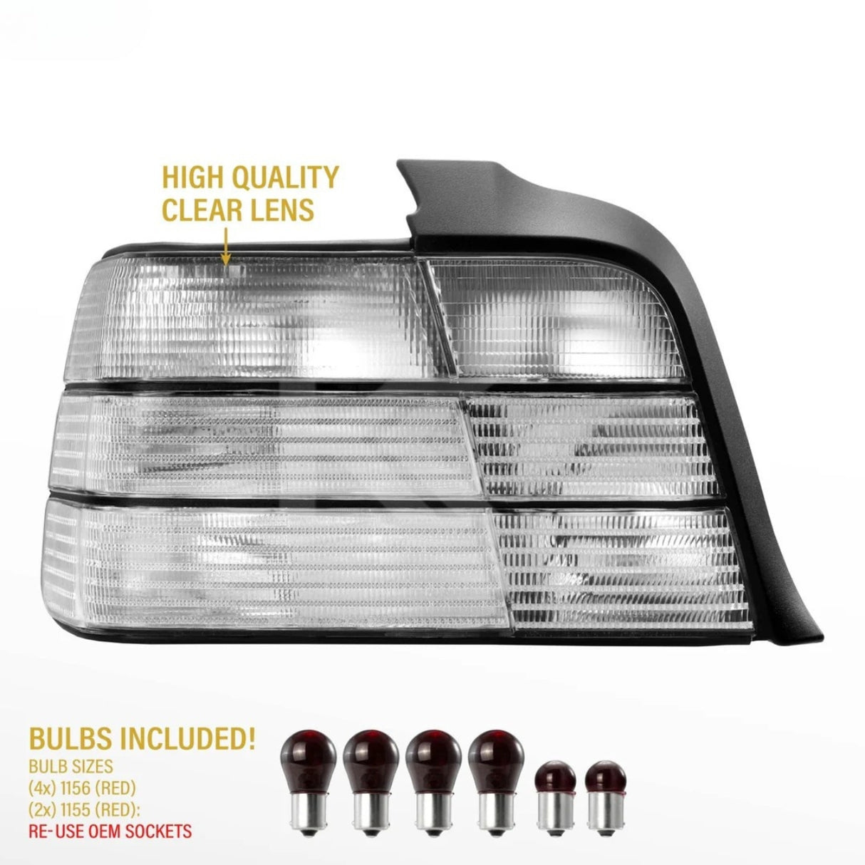 BMW 3 Series E36 All Clear Frosted Lens Tail Lights (1992-1998)