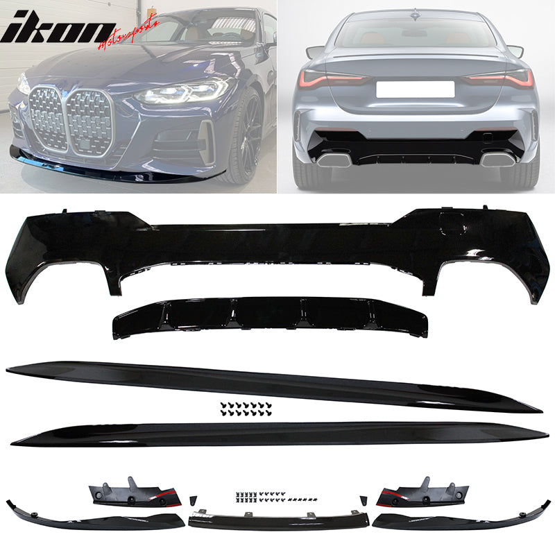 2021-2025 BMW G22 G23 4-Series Gloss Black Front Rear Lip + Side Skirt
