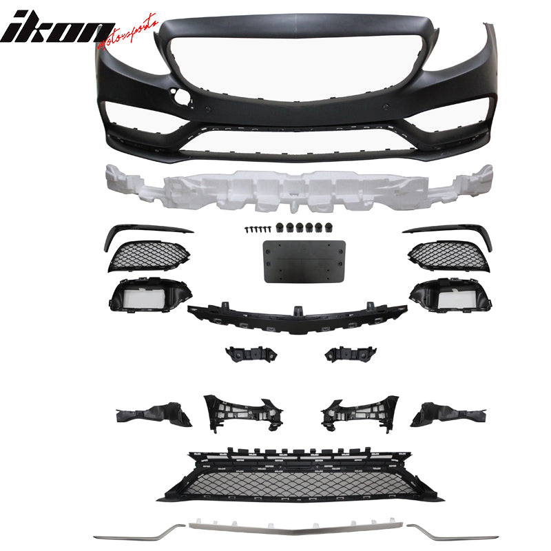 2015-2016 Benz W205 C63 Style Full PDC Front +Rear Bumper+Side Skirts