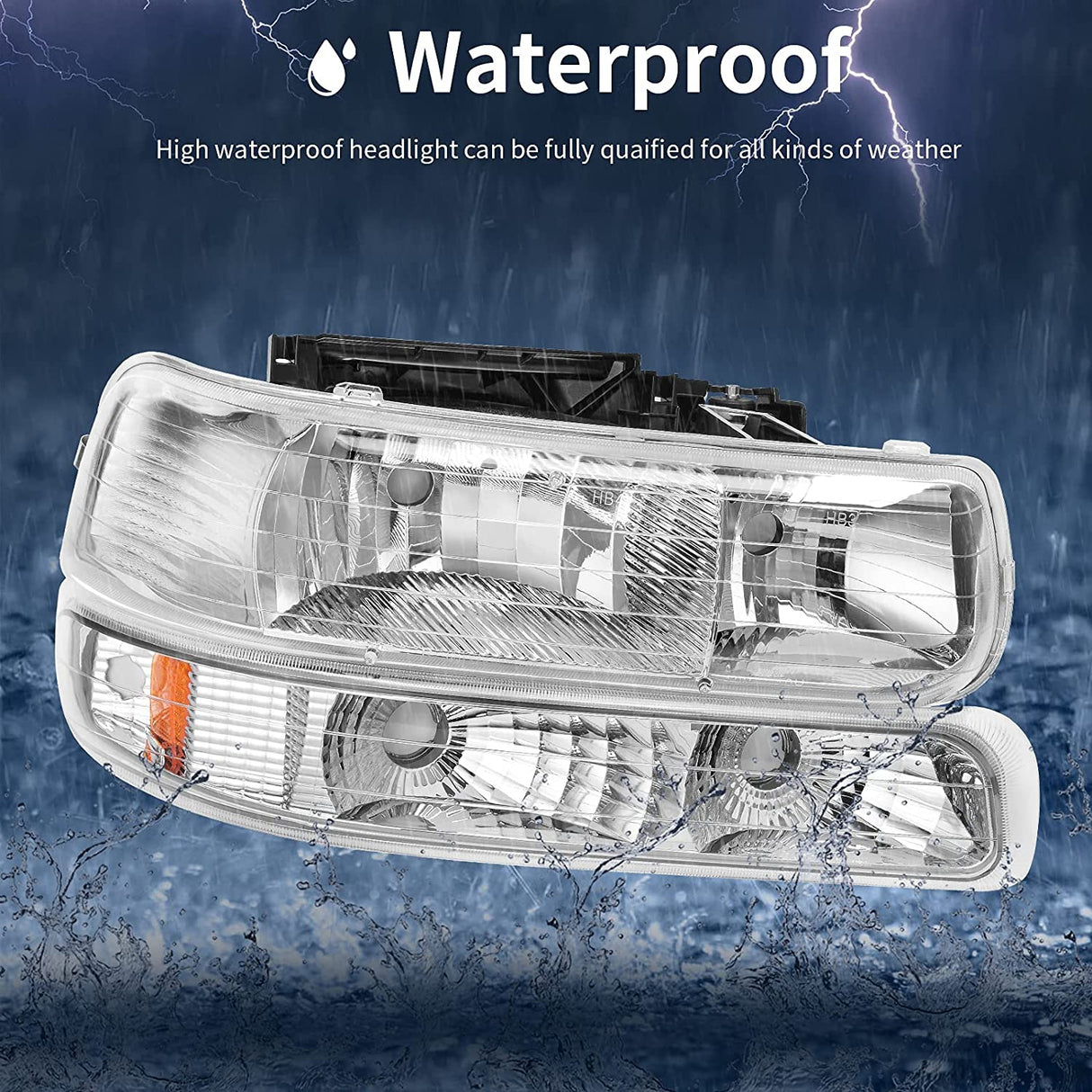 Autosaver88 Headlight Assembly Compatible With 9902 Chevy Silverado 1500 25000102 1500hd 2500hd 35000006 Tahoe Suburban 2500 Headlamp Bumper Lights Chrome Housing Amber Reflector