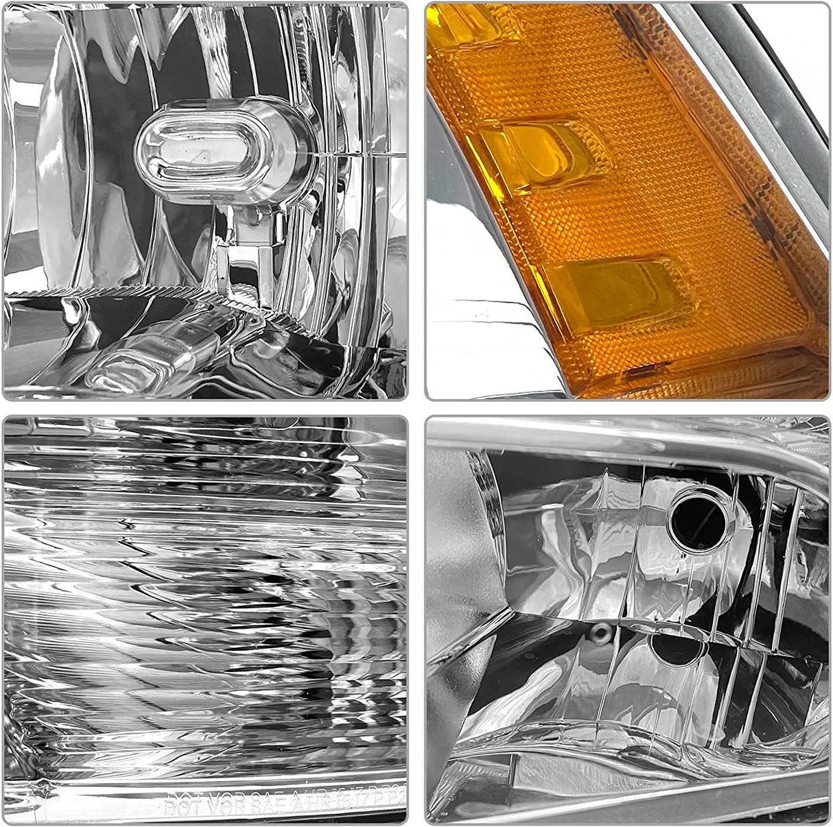 2009-2018 Dodge Ram Headlight Assembly Compatible with Ram 1500 / Ram 2500 3500 / 2010-2018 / Ram 2500 3500 / 2019-2021 Ram 1500 Classic, Chrome Housing Amber Reflector Replacement