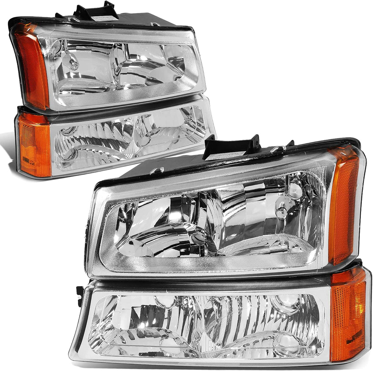 Dna Motoring Hlohcs034pcham Chrome Amber Headlights Compatible With 20032006 Chevy Silveradoavalanche