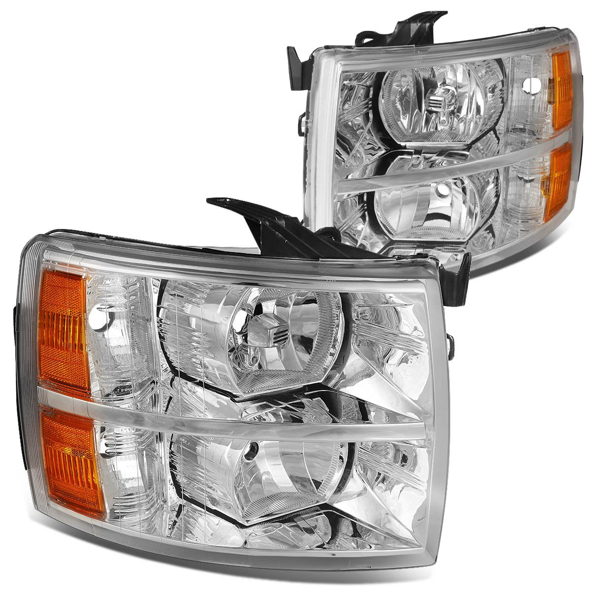 Dna Motoring Hlohcsil07cham Chrome Amber Headlights Compatible With 0713 Silverado 15002500 Hd 3500 1500