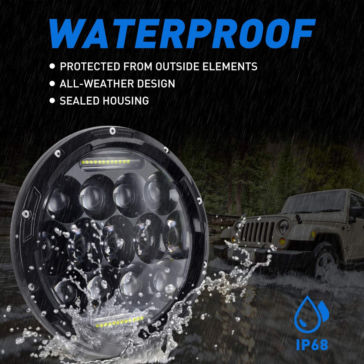 Aaiwa 7 Inch Round LED Headlight Daytime Running Light Dlr High Low Beam For Car Motorcycle With H4 H13 Adapter 2 Pack