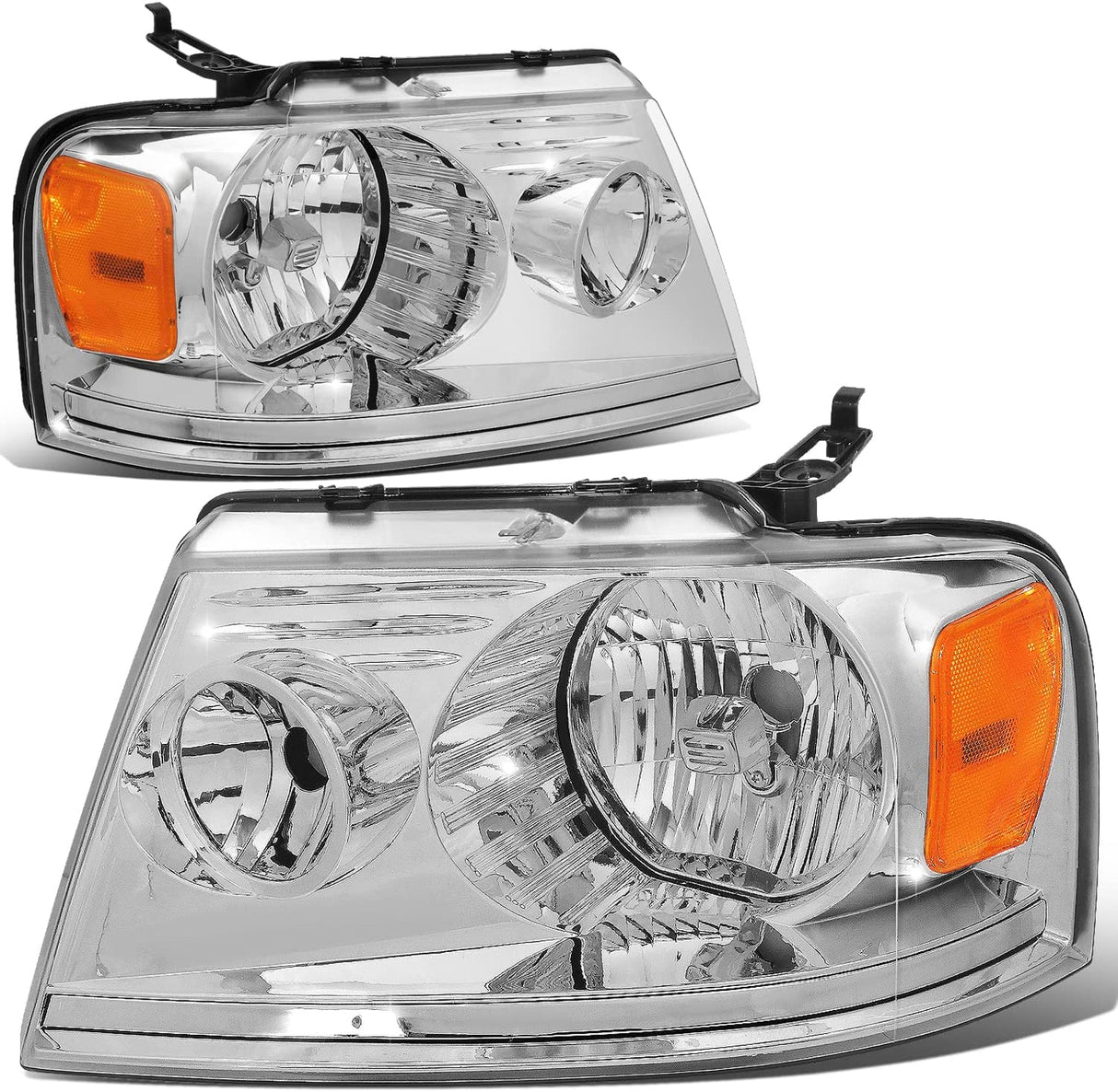 DNA MOTORING HL-OH-F1504-CH-AM Chrome Amber Headlights Replacement Compatible with 04-08 F-150/06-08 Mark LT