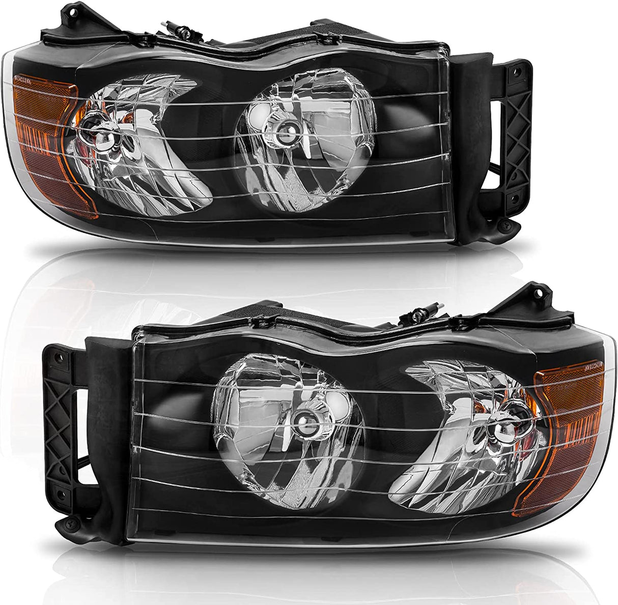 Headlights Assembly For 20022005 Dodge Ram Pickup Headlight Replacement Driving Light Chrome Housing Red Reflector Clear Lens