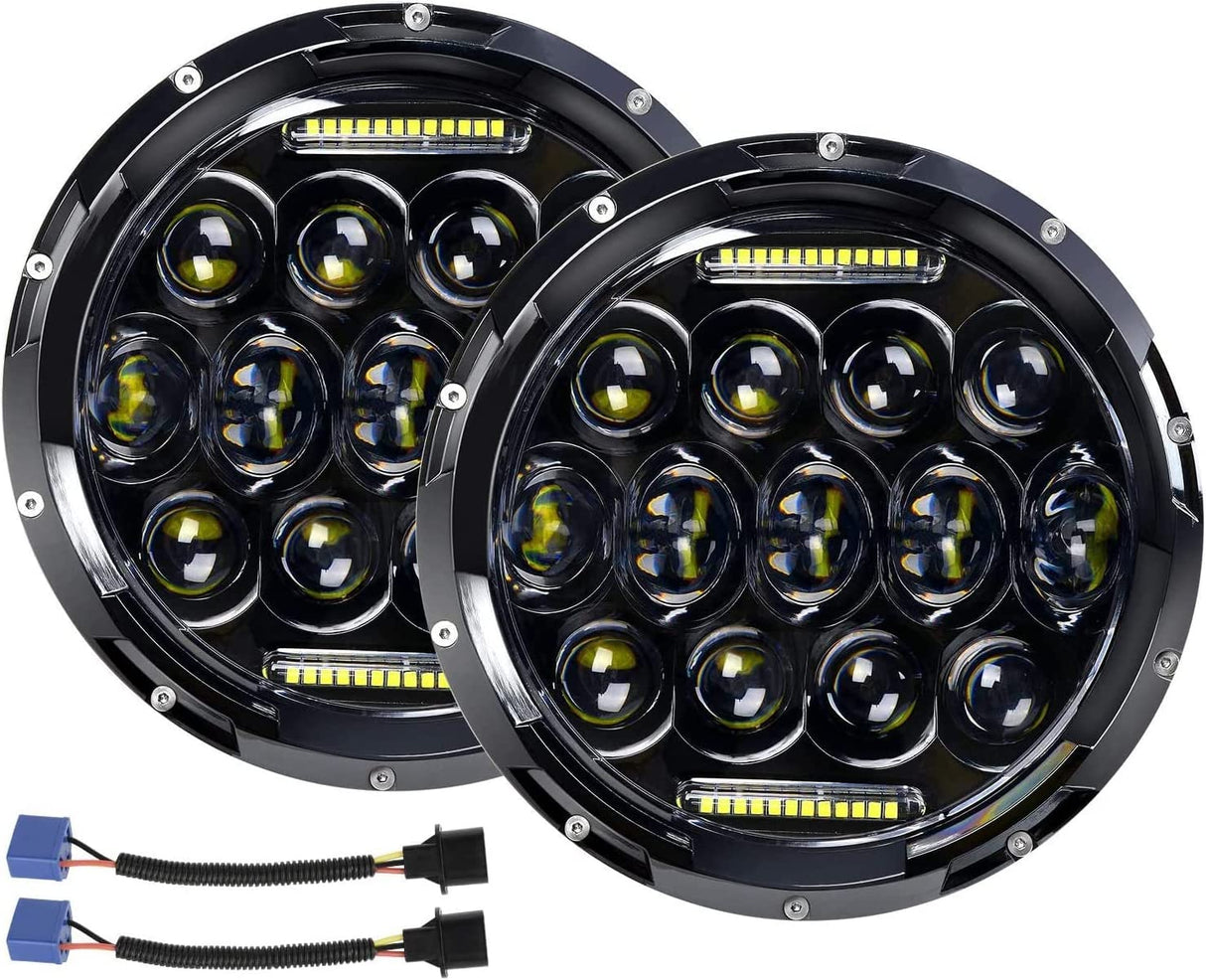 Aaiwa 7 Inch Round LED Headlight Daytime Running Light Dlr High Low Beam For Car Motorcycle With H4 H13 Adapter 2 Pack