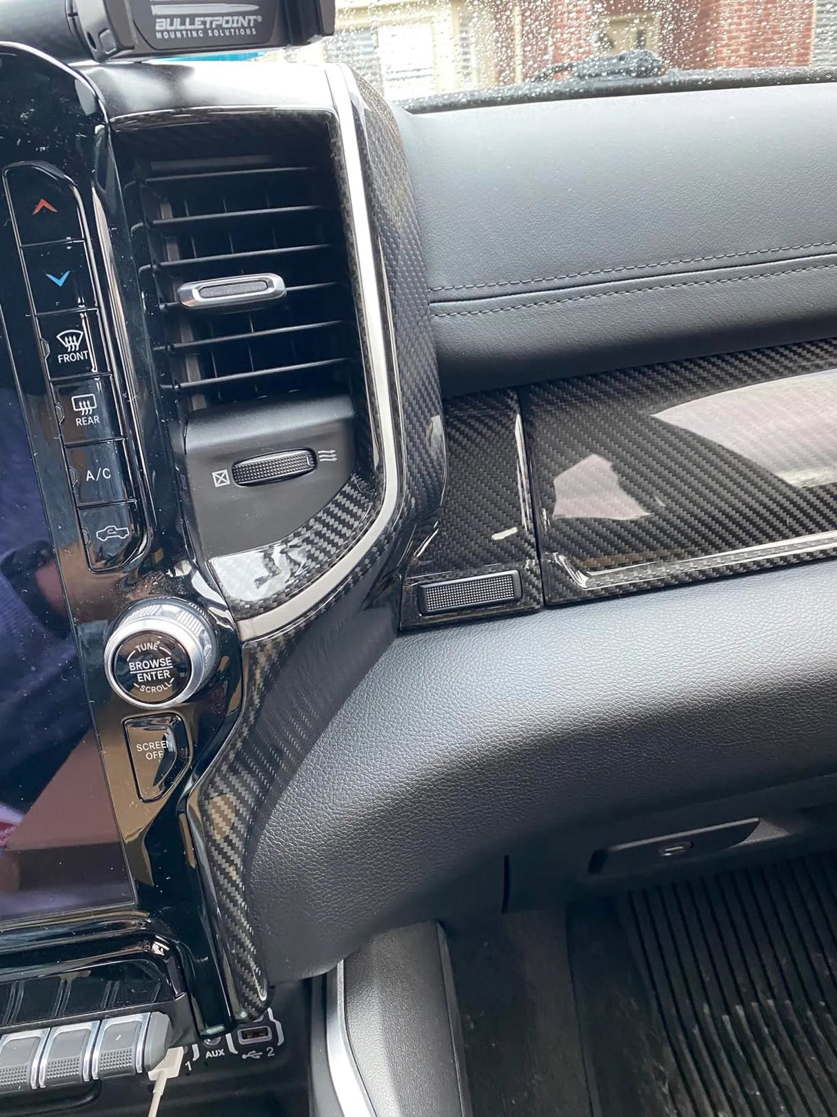 2019+ RAM 1500/TRX/RHO Radio Infotainment Screen Side Trim Hard Carbon Fiber Cover