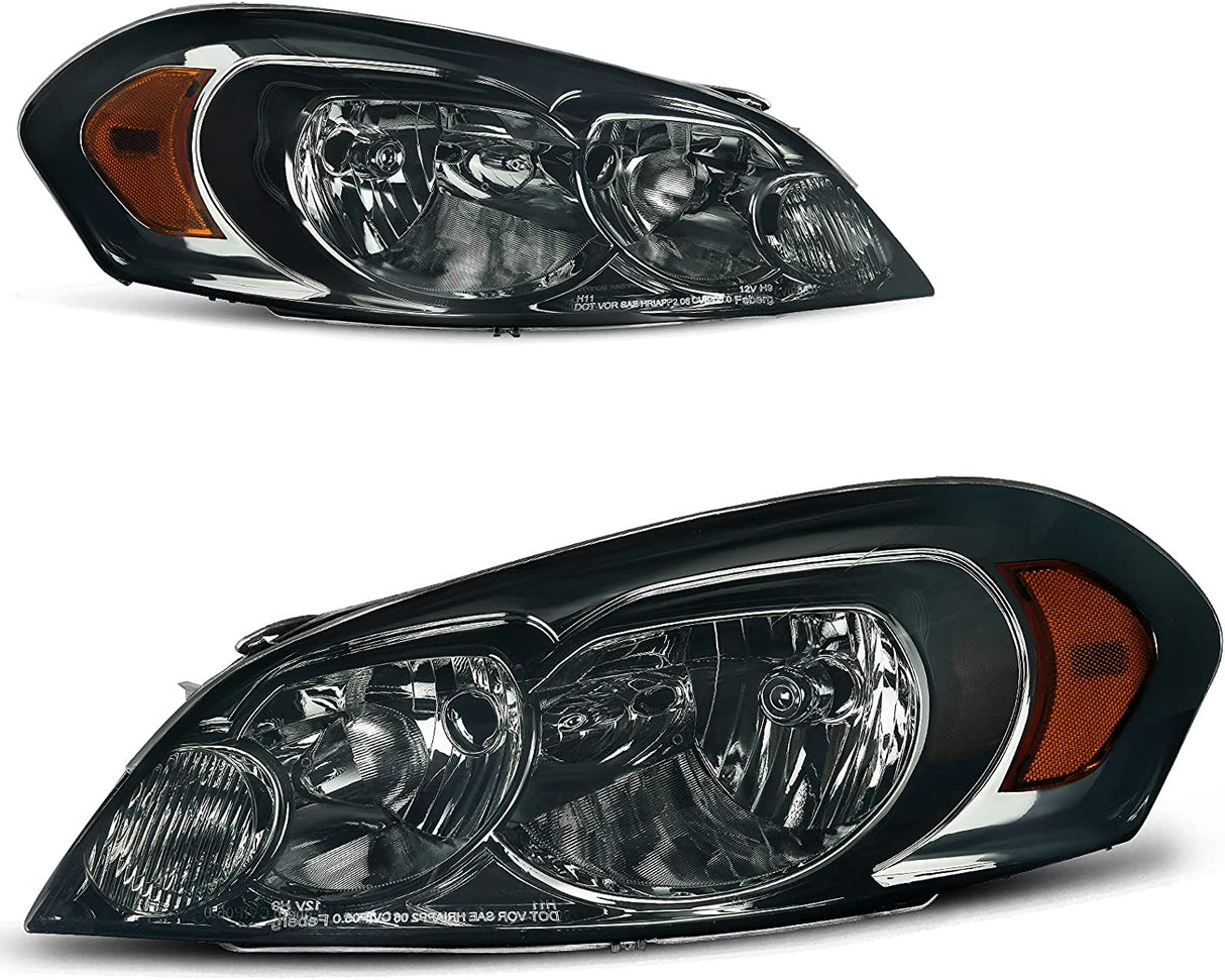 Autosaver88 Headlight Assembly Compatible With 20062013 Chevy Impala 06 07 Monte Carlo Replacement Headlamp Driving Light Chrome Housing Amber Reflector Clear Lens 25958359 25958360 A Black Smoke Oe