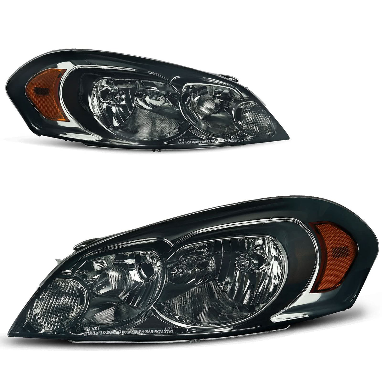 Autosaver88 Headlight Assembly Compatible With 20062013 Chevy Impala 06 07 Monte Carlo Replacement Headlamp Driving Light Chrome Housing Amber Reflector Clear Lens 25958359 25958360 A Black Smoke Oe