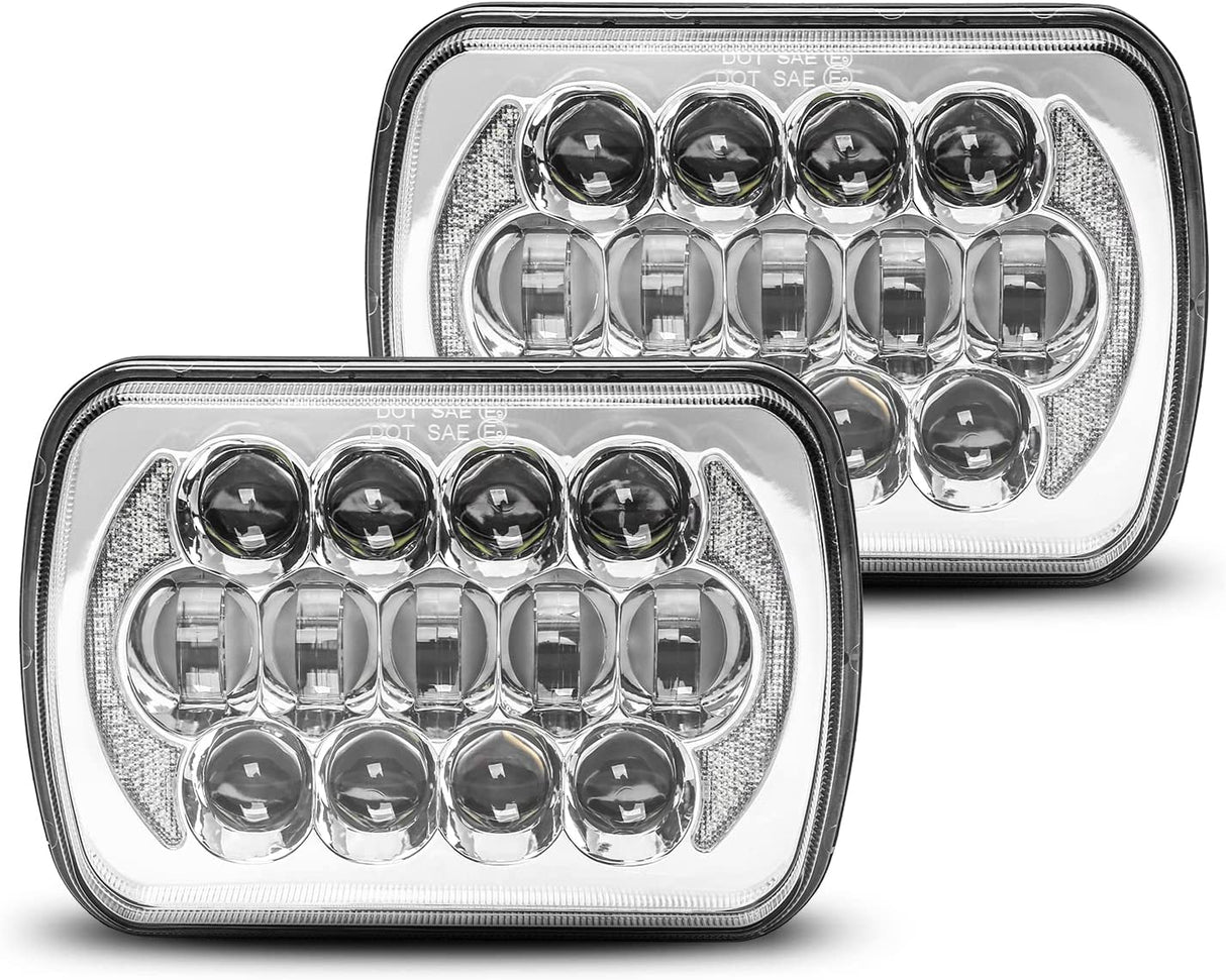 Lxlight Pair 5x7 6x7 High Low Beam LED Headlights Compatible With Jeep Wrangler Yj Cherokee Xj H6054 H6054ll 69822 6052 6053 Angel Eyes Drl Black 105w