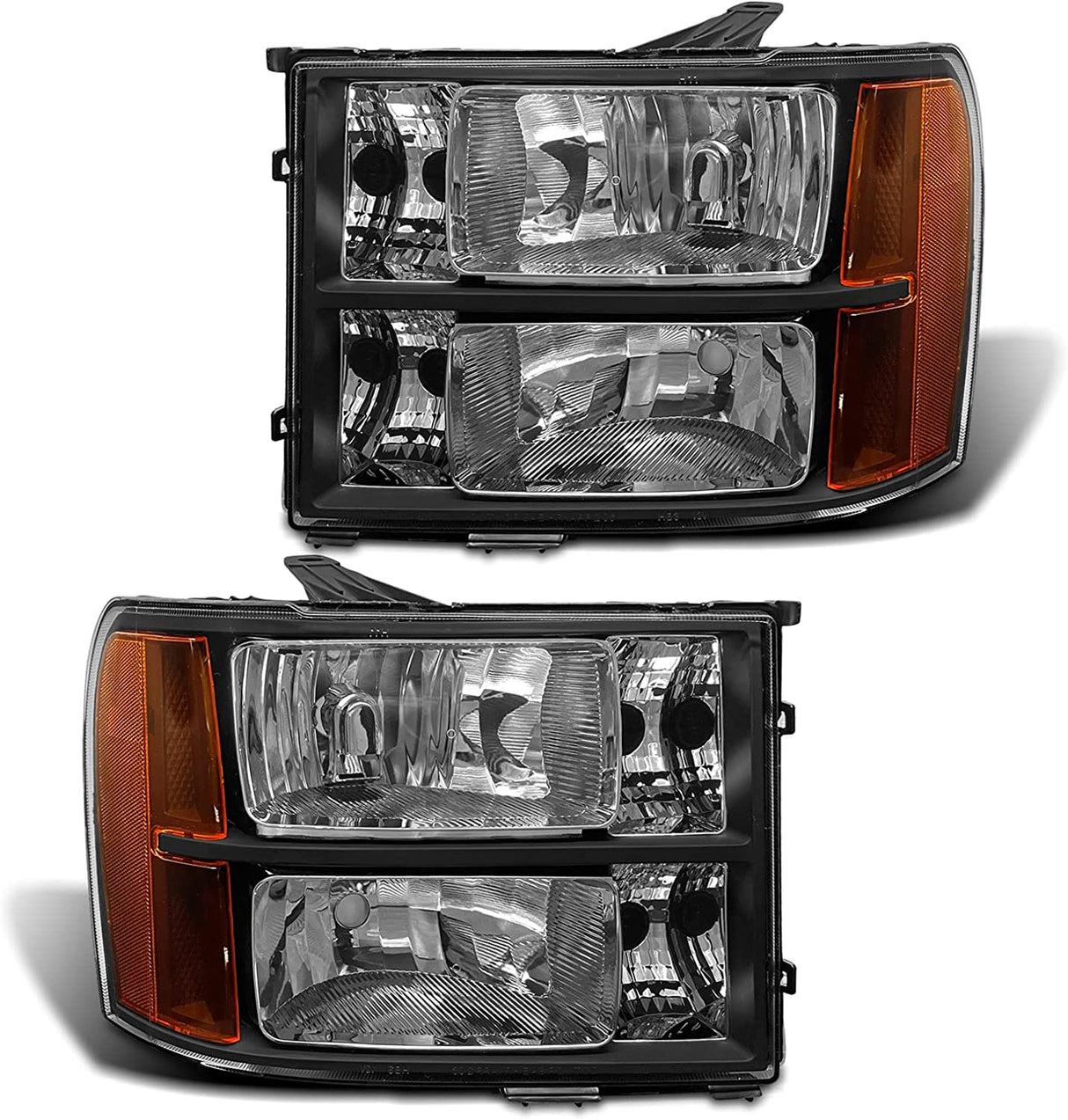 2007-2014 Sierra Headlight Assembly Compatible with 2007-2014 GMC Sierra 1500 / 07-14 GMC Sierra 2500HD 3500HD Chrome Housing with Amber Reflector Replacement Left and Right