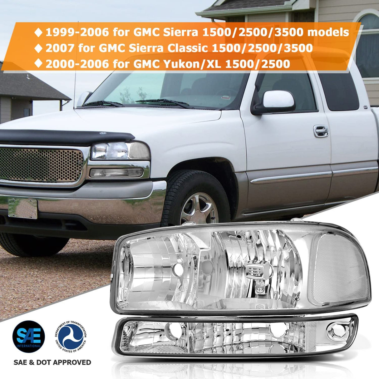 Lbrst Headlight Assembly For Gmc Sierra 1500 19992006 Classic 2007 2500 19992004 Chrome Housing Reflector Clear Lens Driver And Passenger Side Headlamp