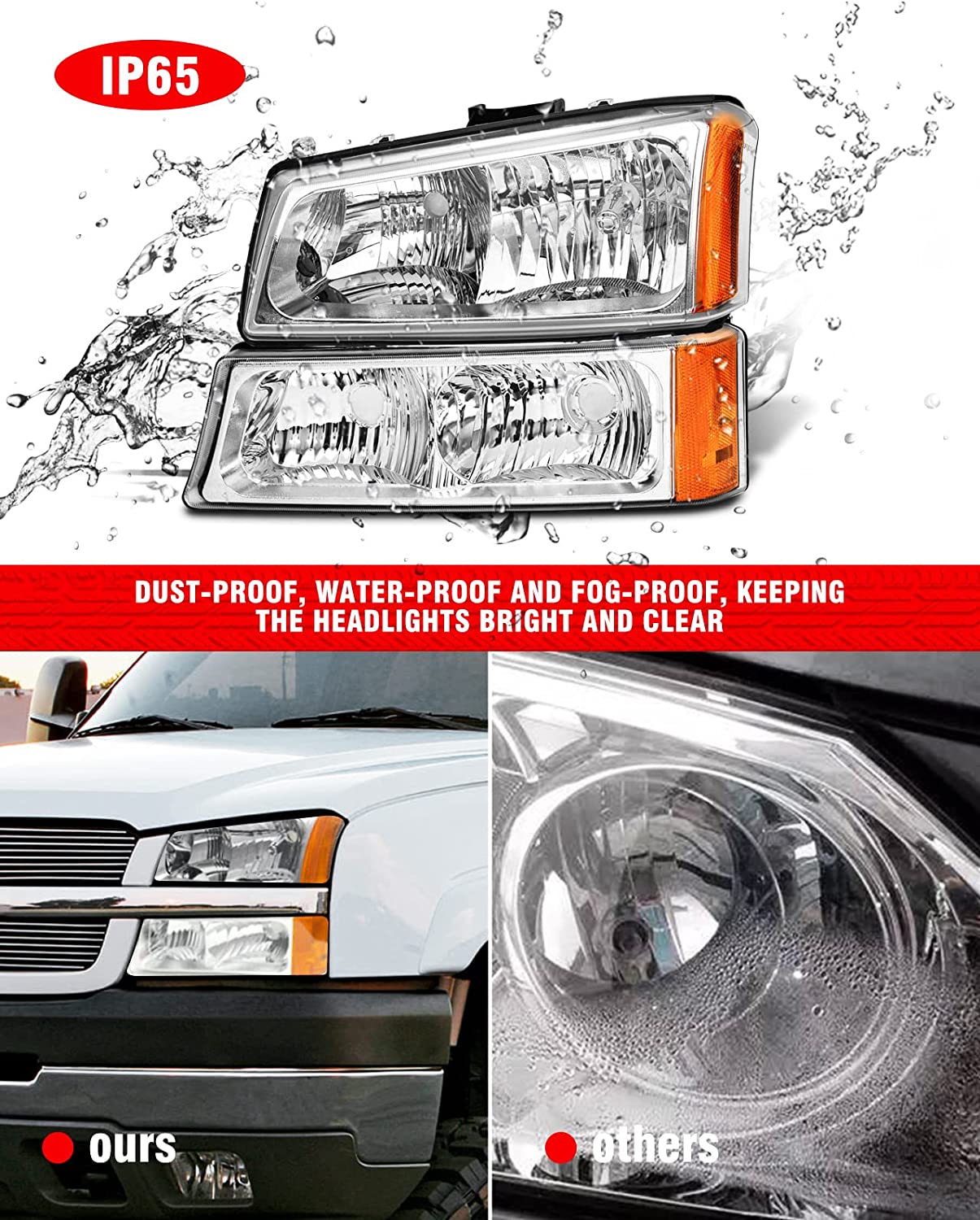 2003-2006 Silverado Headlight Assembly For Chevy Avalanche 150025003500 Clear Chrome Lens With Amber Reflector Replacement Left And Right