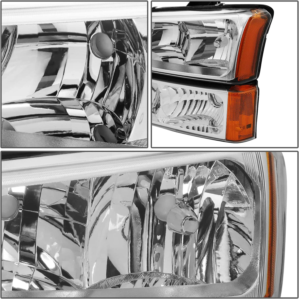 Dna Motoring Hlohcs034pcham Chrome Amber Headlights Compatible With 20032006 Chevy Silveradoavalanche