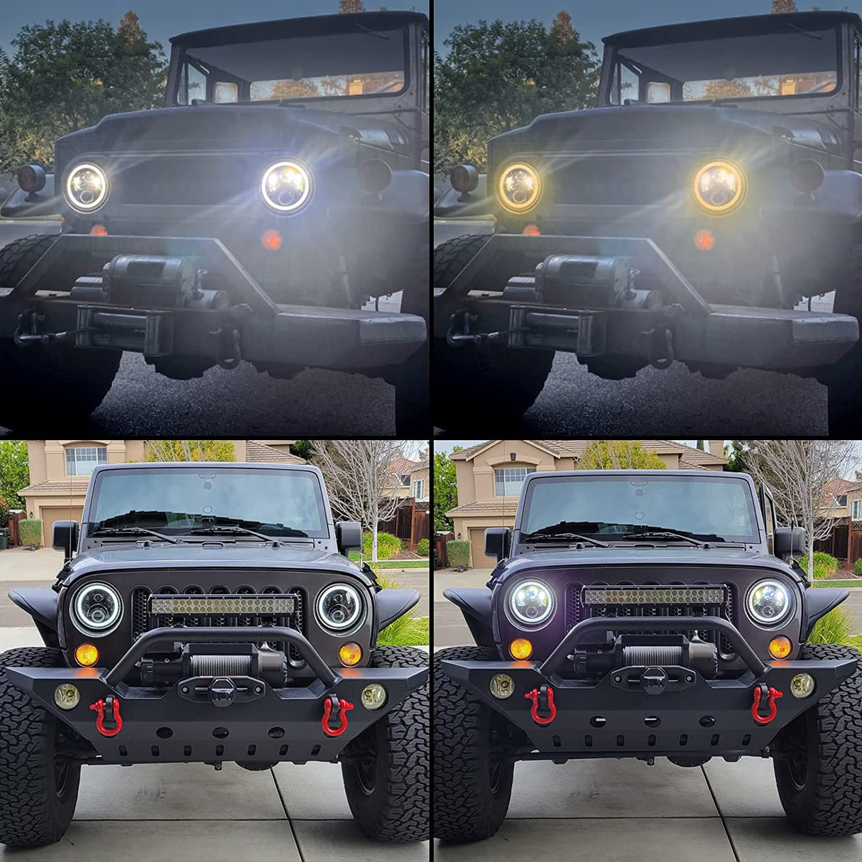 Haitzu 7 Inch LED Round Black Hilo Sealed Beam Headlight Dot Approved Compatible With Jeep Wrangler Jk Hummer H1 H2halo Amber Turn Light Drl H6024 Replacementincluded H4h13 Adaptor 2 Pcs
