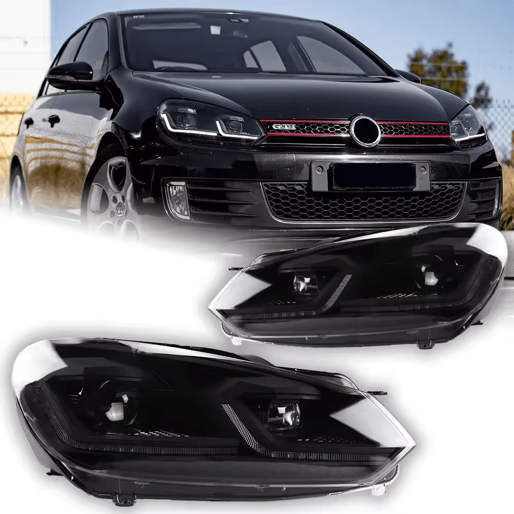 Volkswagen Golf MK6 Red, Silver, and Black Projector with Dynamic Signal LED Headlights (2009 - 2013) - K2 Industries