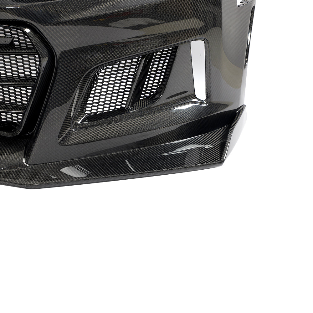 2017-2025 Chevy Camaro ZL1 Black Panther 1PC Full Gloss Carbon Fiber Track Package Front Bumper Conversion