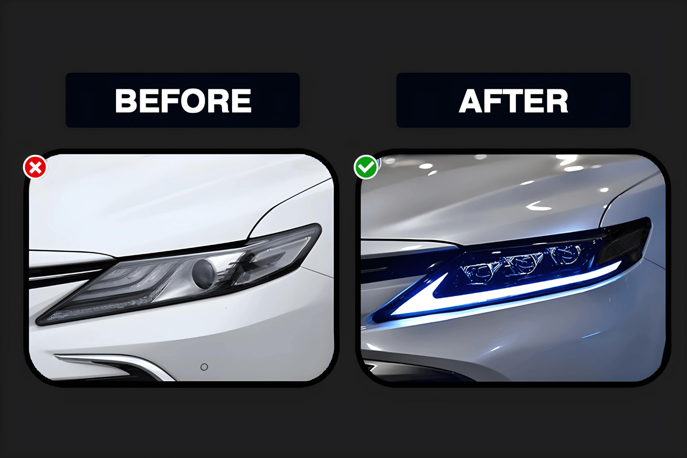 Toyota Camry XSE XLE SE LE Black LED Projector Headlights Upgrade (2018 - 2021) - K2 Industries