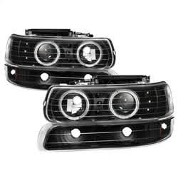 xTune Chevrolet Silverado 1500/Silverado 1500 HD/Silverado 2500/Silverado 2500 HD/Silverado 3500/Suburban 1500/Suburban 2500/Tahoe 99-02 4 pc. XTune Halo Projector Headlights LED w/Bumper Lights