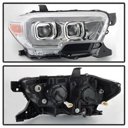 Akkon Toyota Tacoma 16-18 w/Sequential Turn Signal XTune DRL Light Bar Projector Headlights Chrome