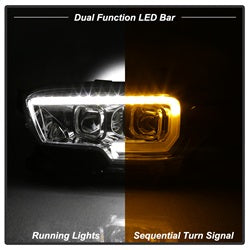 Akkon Toyota Tacoma 16-18 w/Sequential Turn Signal XTune DRL Light Bar Projector Headlights Chrome