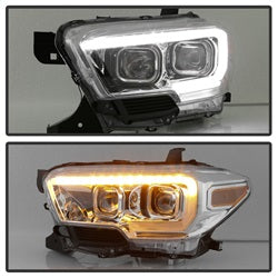 Akkon Toyota Tacoma 16-18 w/Sequential Turn Signal XTune DRL Light Bar Projector Headlights Chrome