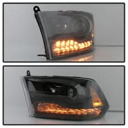 POE Ram 1500/2500/3500 13-18 Models w/Factory Projector LED Style Only XTune Projector Headlights Black