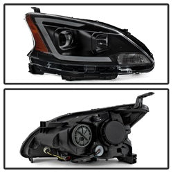 Akkon Nissan Sentra 13-15 Black Smoke DRL LED Light Bar Projector Headlights Halogen Models Only
