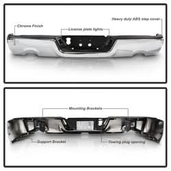 xTune Dodge Ram 1500/1500 09-10 Chrome OEM Style Steel Rear Bumper w/Dual Exhaust Does Not Fit w/Parking Sensors Hole