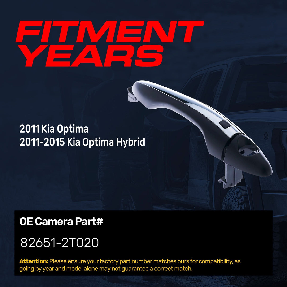 Exterior Door Handle Black/Chrome Replacement for Kia Optima (2011), Optima Hybrid (2011-2015) OE Part # 82651-2T020 | Front Left Driver Side