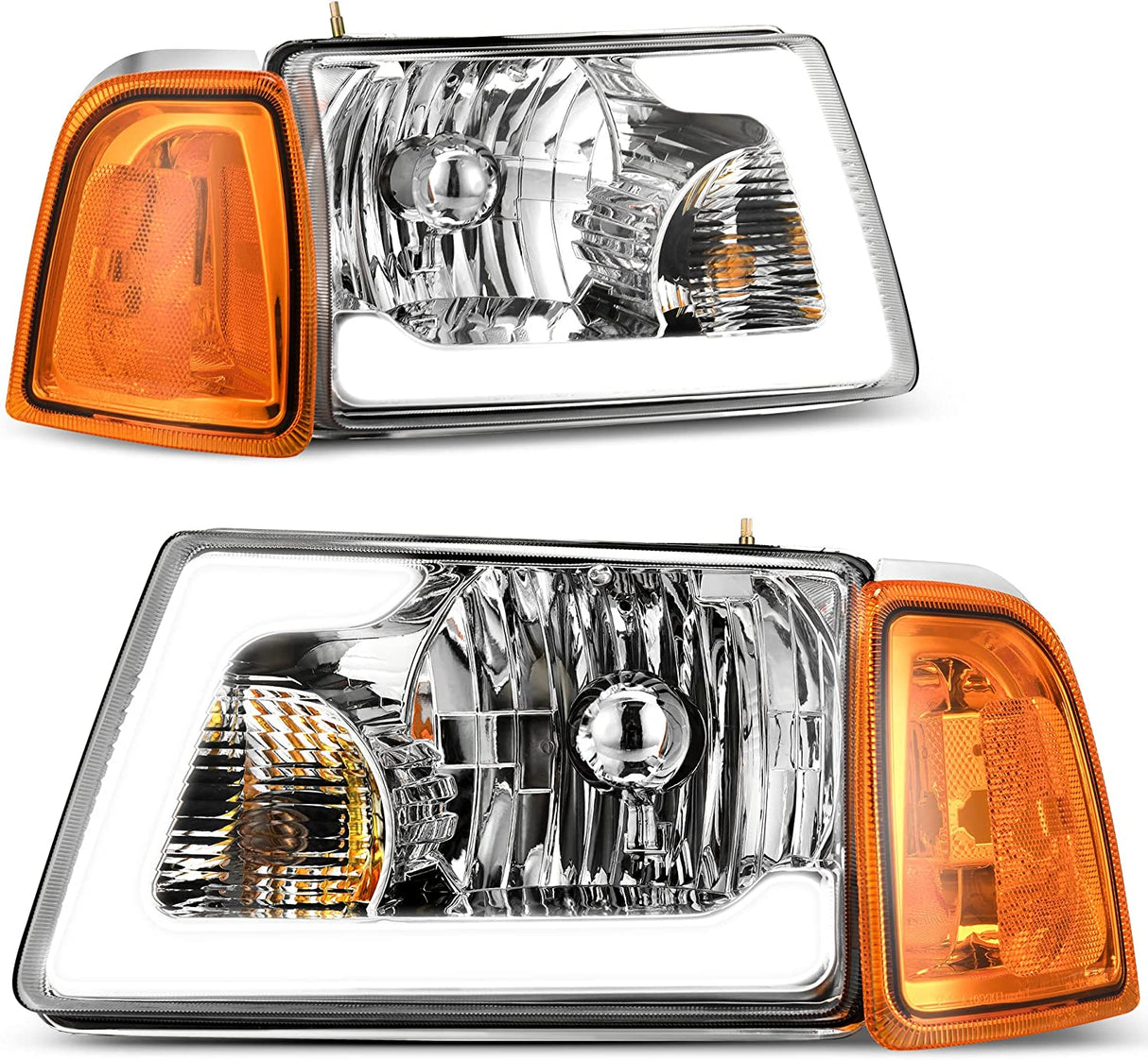 Autosaver88 LED Drl Headlight Assembly Compatible With 20012011 Ford Ranger Pair Headlights Wdaytime Running Light Chrome Housing Amber Reflector