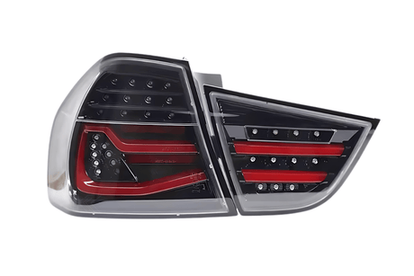 LED Tail Lights BMW 325i 328i 330i 335i E90 Sedan (09-11) Sequential Signal Red / Chrome / Black - K2 Industries