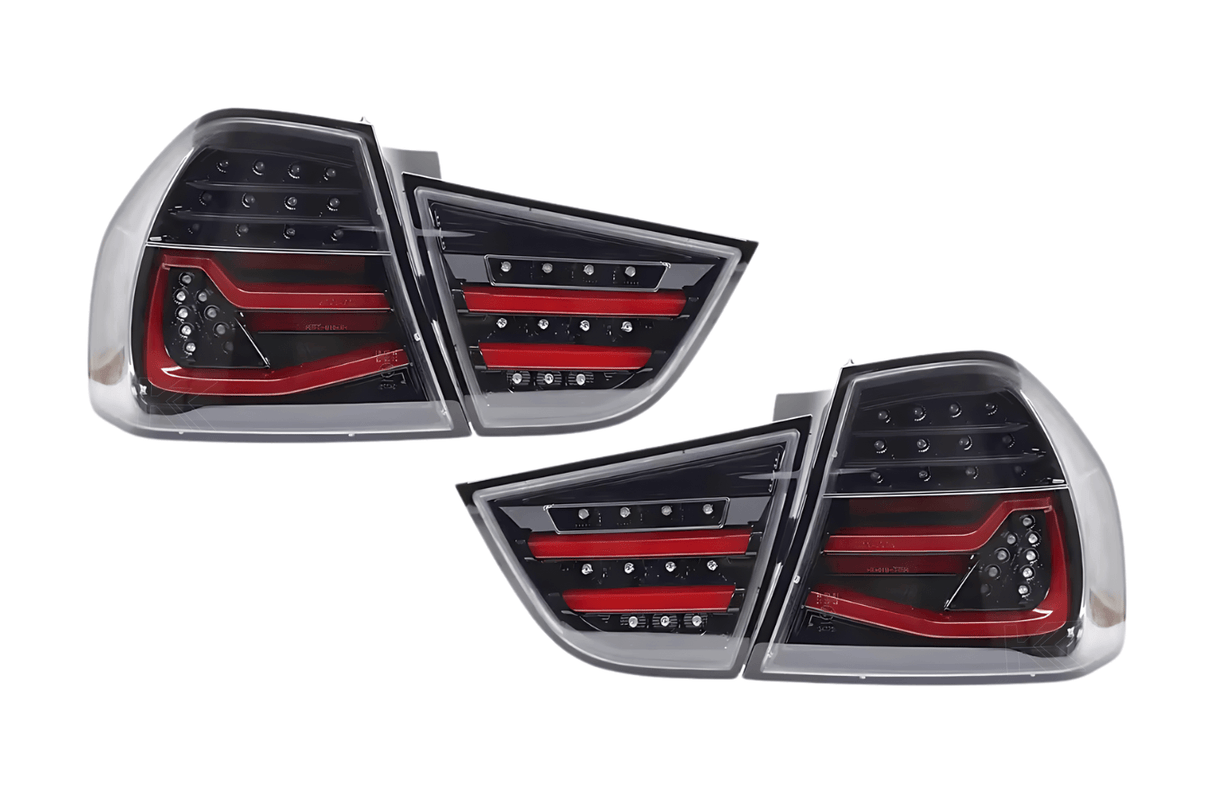 LED Tail Lights BMW 325i 328i 330i 335i E90 Sedan (09-11) Sequential Signal Red / Chrome / Black - K2 Industries