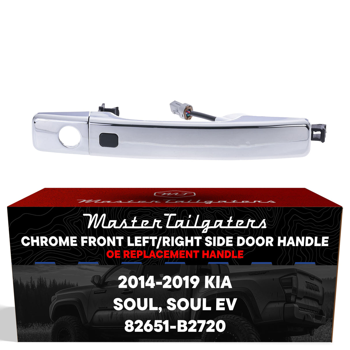 Exterior Door Handle Chrome Replacement for Kia Soul (2014-2019), Soul EV (2015-2019) OE Part # 82651-B2720 | Front Left Driver Side w/ Keyhole (=Front RH)