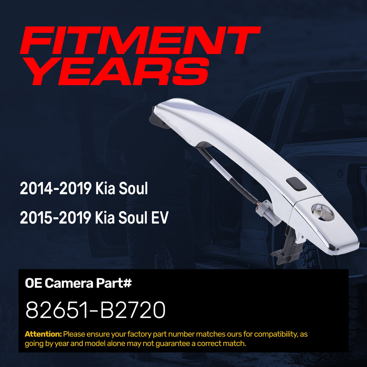 Exterior Door Handle Chrome Replacement for Kia Soul (2014-2019), Soul EV (2015-2019) OE Part # 82651-B2720 | Front Left Driver Side w/ Keyhole (=Front RH)