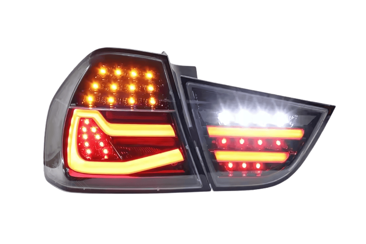 LED Tail Lights BMW 325i 328i 330i 335i E90 Sedan (09-11) Sequential Signal Red / Chrome / Black - K2 Industries