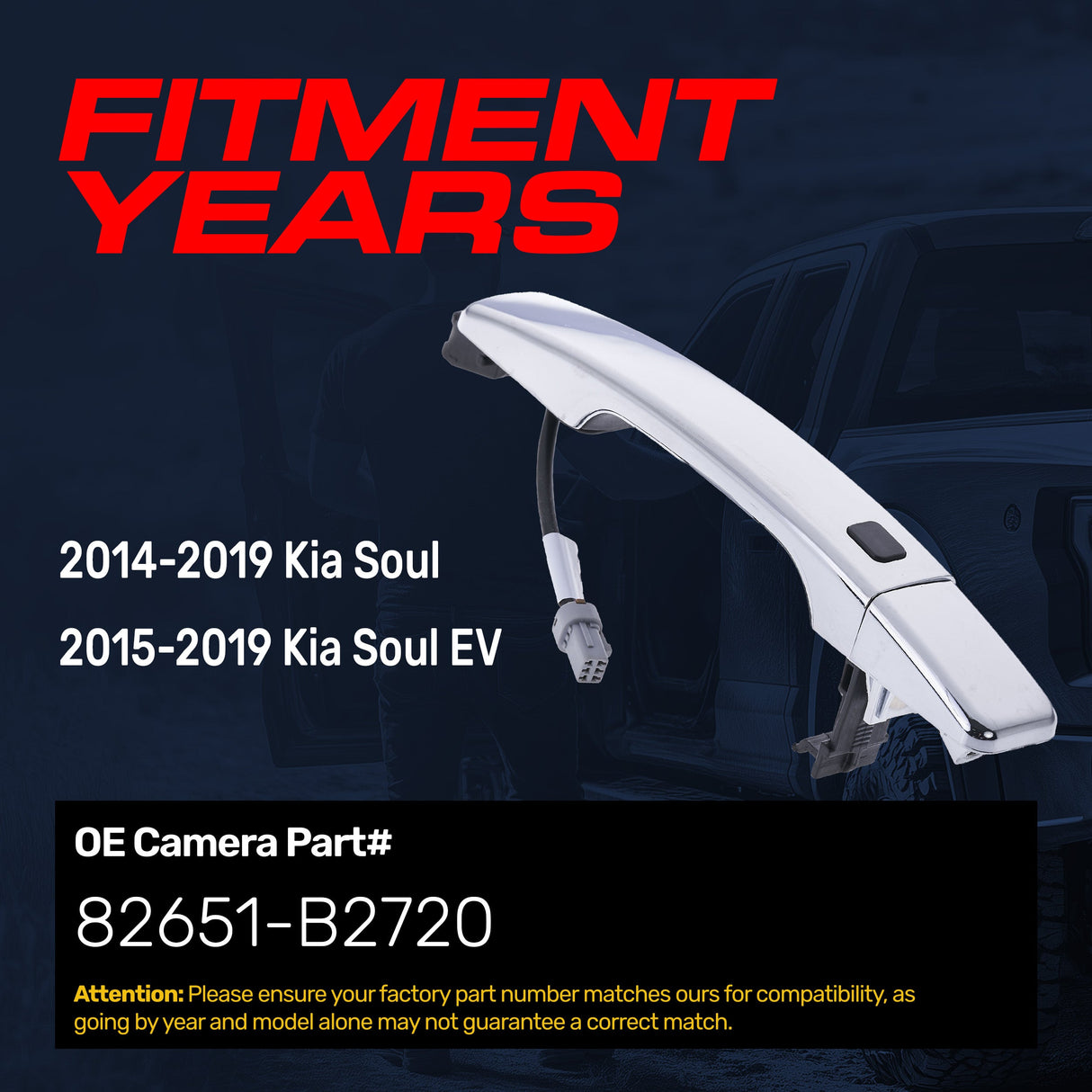 Exterior Door Handle Chrome Replacement for Kia Soul (2014-2019), Soul EV (2015-2019) OE Part # 82651-B2720 | Front Right Passenger Side w/o Keyhole (=Front LH)