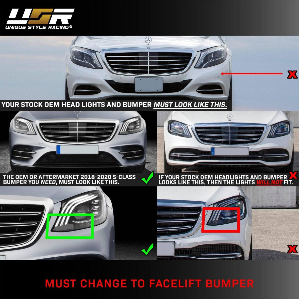 2014-2017 Mercedes W222 S Class Depo Facelift Style Full LED Headlights