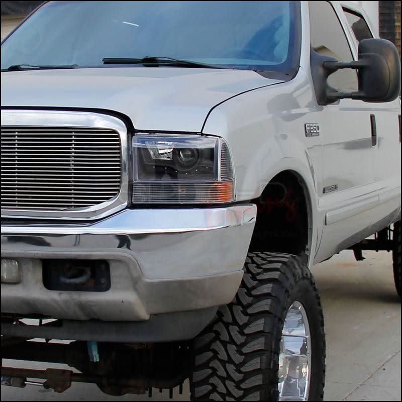 Spec-D Projector Headlights Ford F250 F350 F450 F550 (99-04) w/ SMD LED Light Strip - Black or Chrome